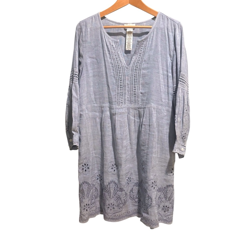 Tommy Bahama St. Lucia Dress Blue S Embroidered Eyelet Crochet Trim Boho Cottage